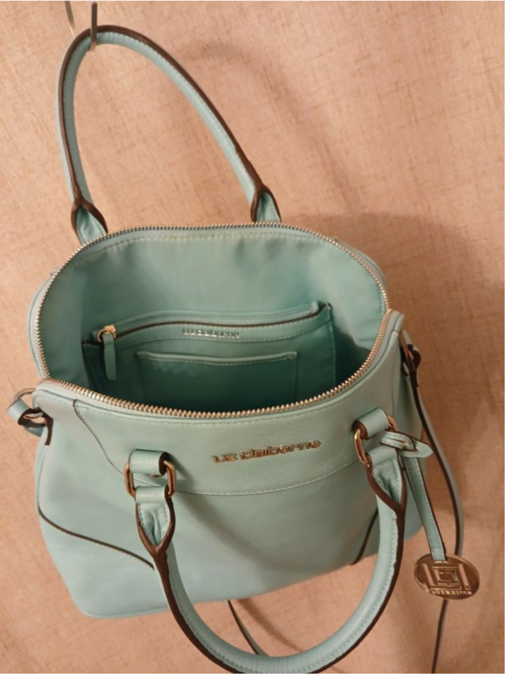 Women's Liz Claiborne Satchel One Size Light Blue with Brown Trim - Picture 12 of 12